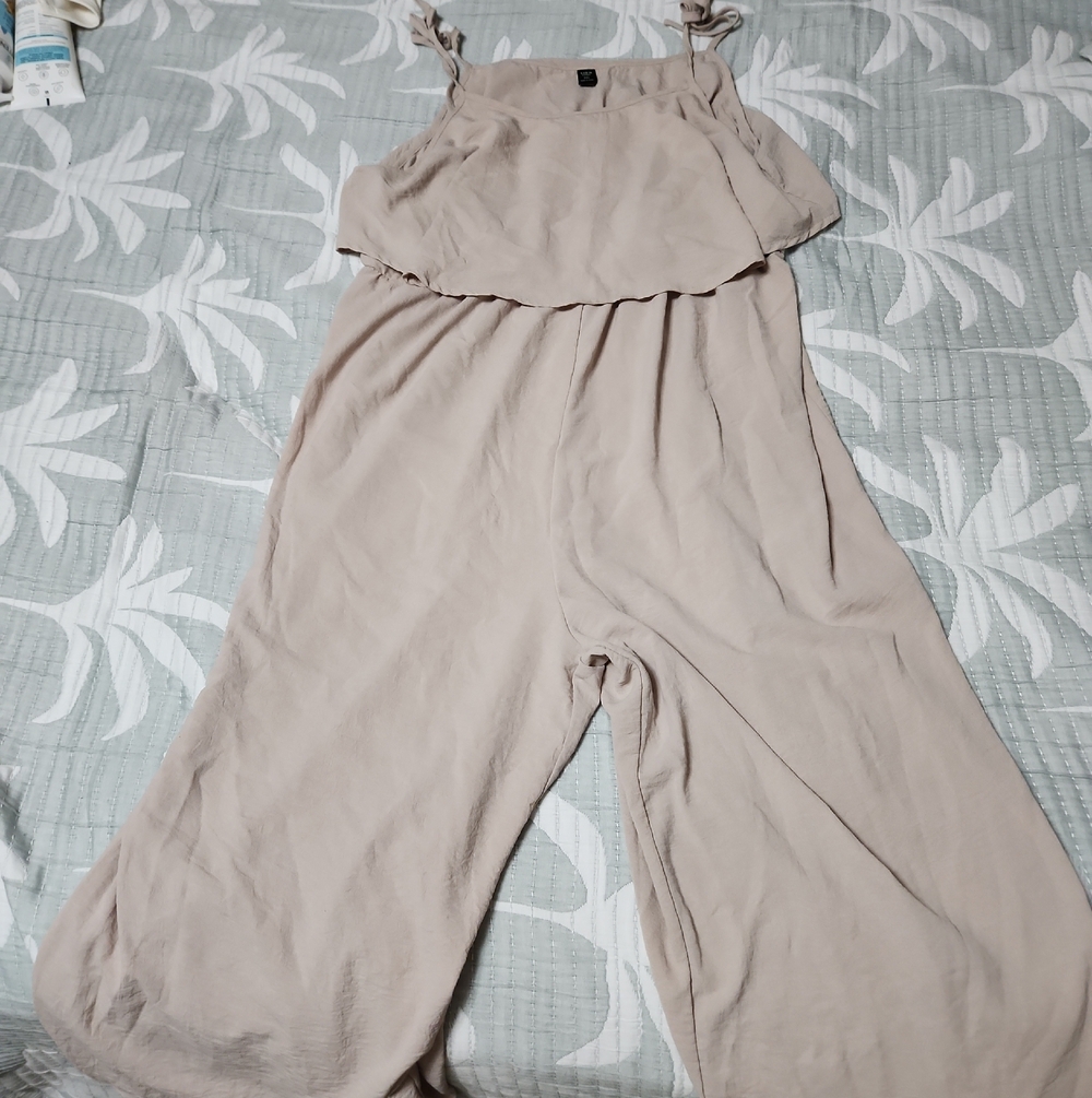 SHEIN Neutral Beige Sleeveless Wide-Leg Jumpsuit 3x